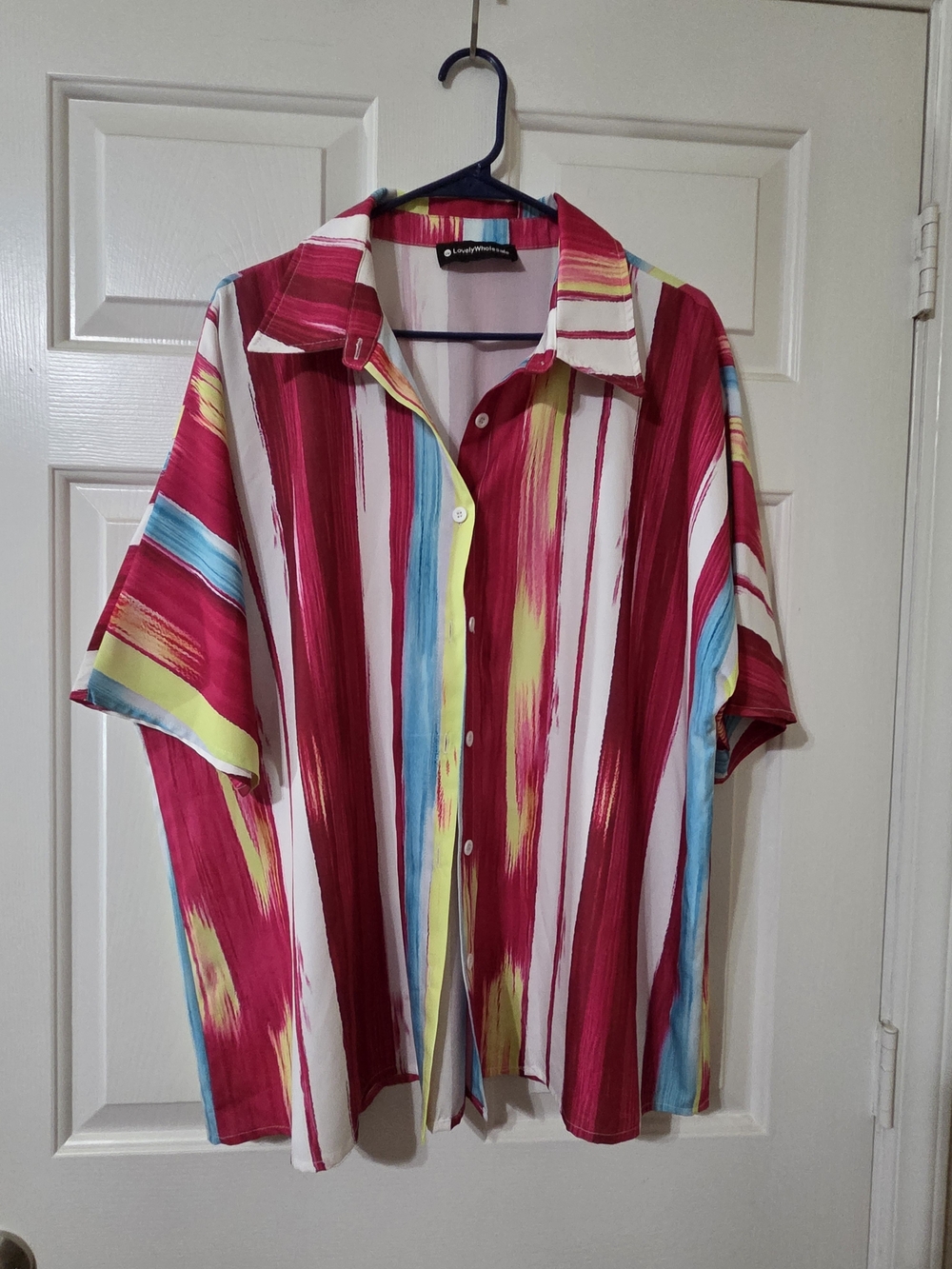 3X Vibrant Multi-Color Striped Short-Sleeve Women’s Shirt